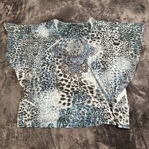 Lane Bryant Tunic Blouse Top Womens 24W Plus Multicolor Animal Print Puff Sleeve